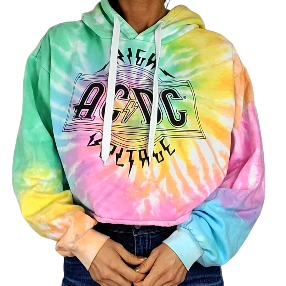 AC/DC Tie Dye Crop Hoodie Size Medium Multi Color